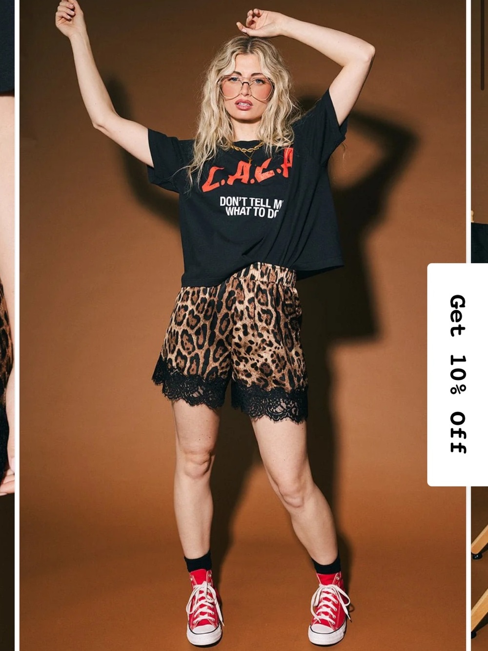 Dressed in LALA Leopard Print Satin Shorts with Black Lace Trim - Picture 6 of 6
